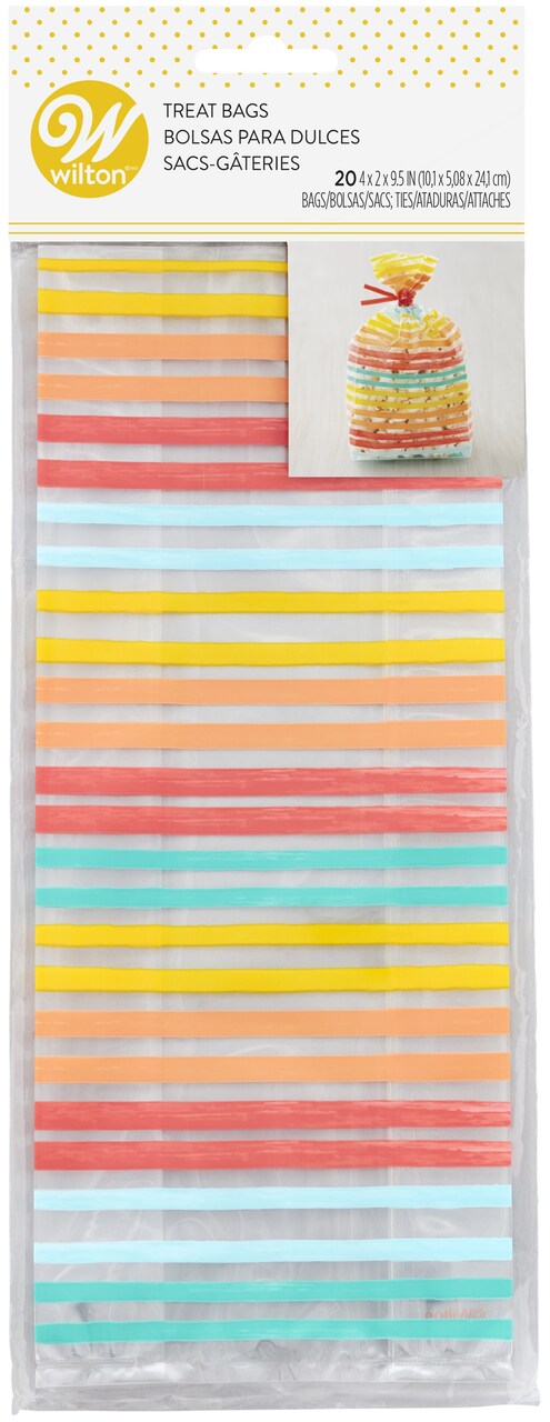 Wilton Treat Bags 20/Pkg-Yellow, Orange, Red And Blue Striped